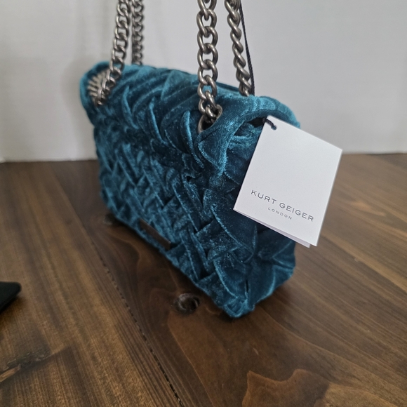Kurt Geiger Teal Velvet Shoulder Bag - NWT - Picture 7 of 12
